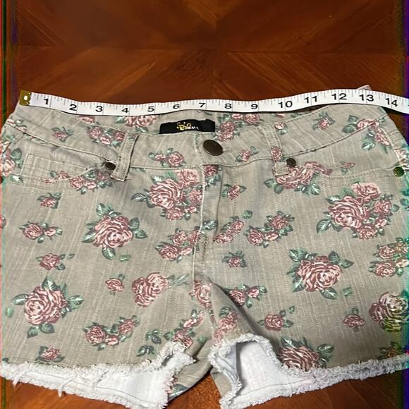 Gold Drama Tan Floral Print Stretch Denim Shorts Juniors Size 5 - Picture 6 of 8